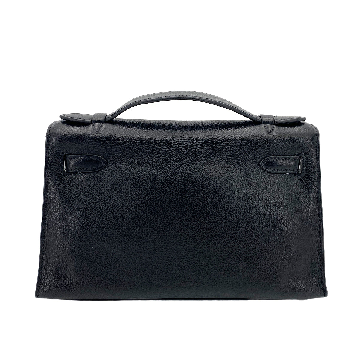 HERMES KELLY POCHETTE SELLIER BLACK EVERGRAIN HAND BAG □H GHW 90247192