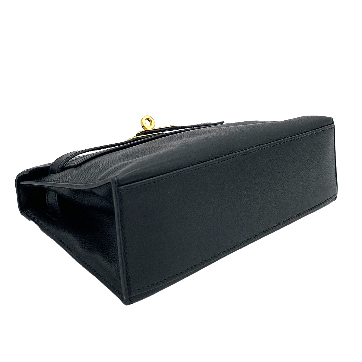 HERMES KELLY POCHETTE SELLIER BLACK EVERGRAIN HAND BAG □H GHW 90247192
