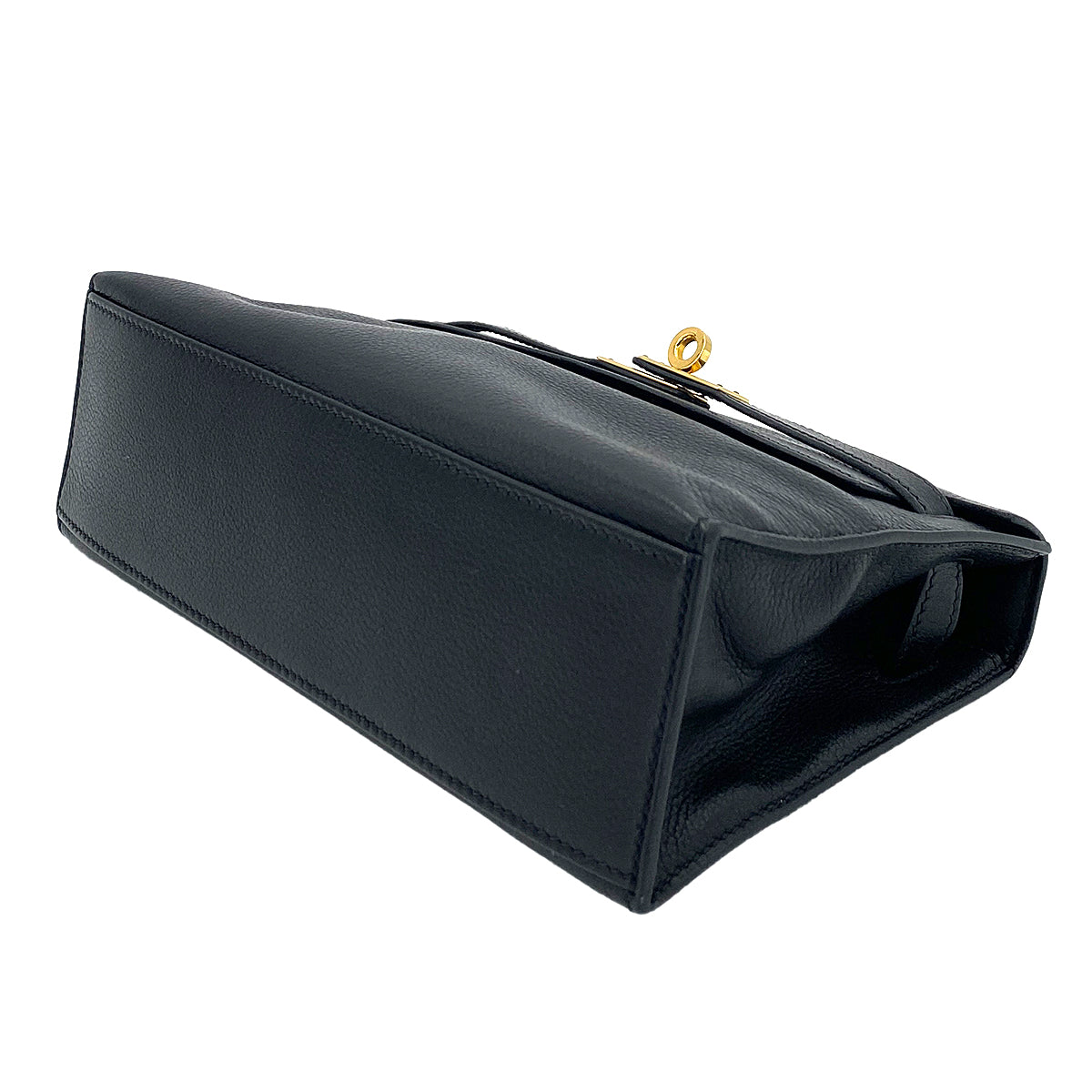 HERMES KELLY POCHETTE SELLIER BLACK EVERGRAIN HAND BAG □H GHW 90247192
