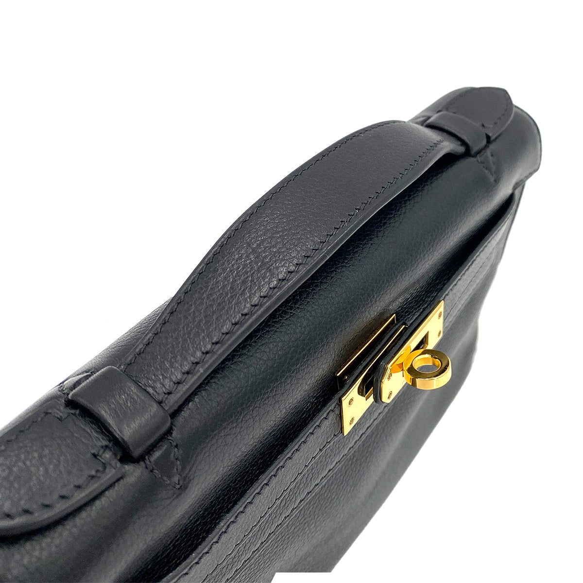 HERMES KELLY POCHETTE SELLIER BLACK EVERGRAIN HAND BAG □H GHW 90247192