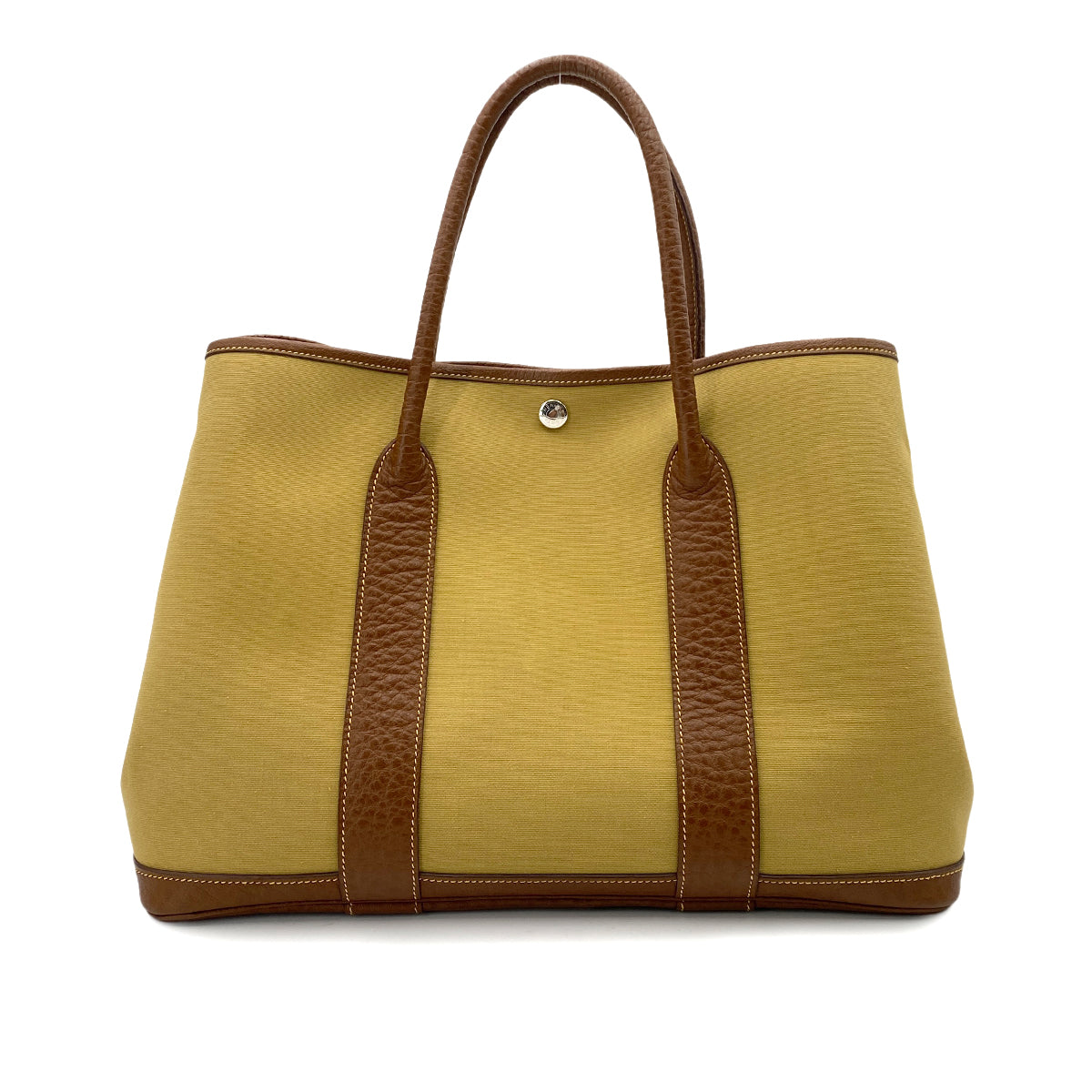HERMES GARDEN PARTY PM VERSO KAHKI BROWN TOILE OFFICIER LEATHER TOTE BAG □L 90247295