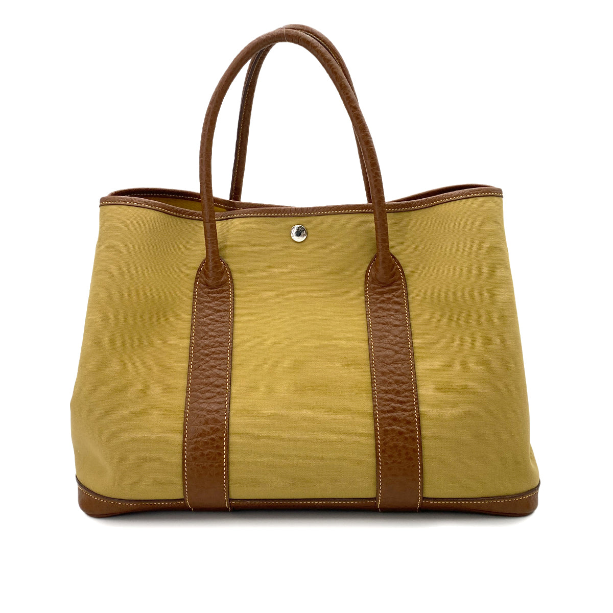 HERMES GARDEN PARTY PM VERSO KAHKI BROWN TOILE OFFICIER LEATHER TOTE BAG □L 90247295