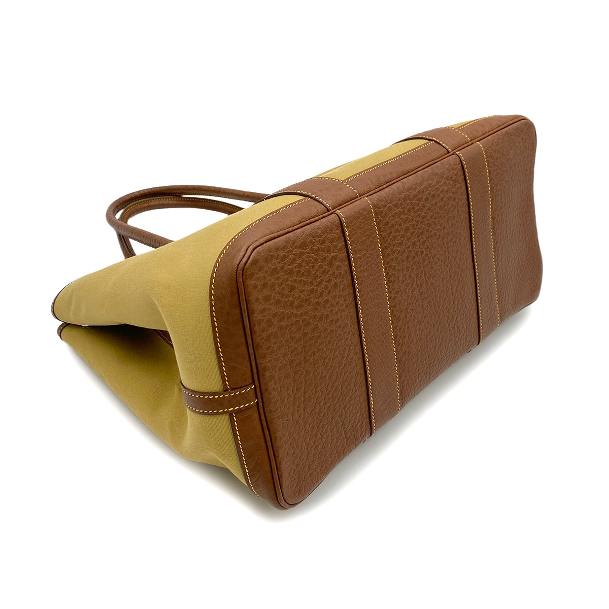 HERMES GARDEN PARTY PM VERSO KAHKI BROWN TOILE OFFICIER LEATHER TOTE BAG □L 90247295