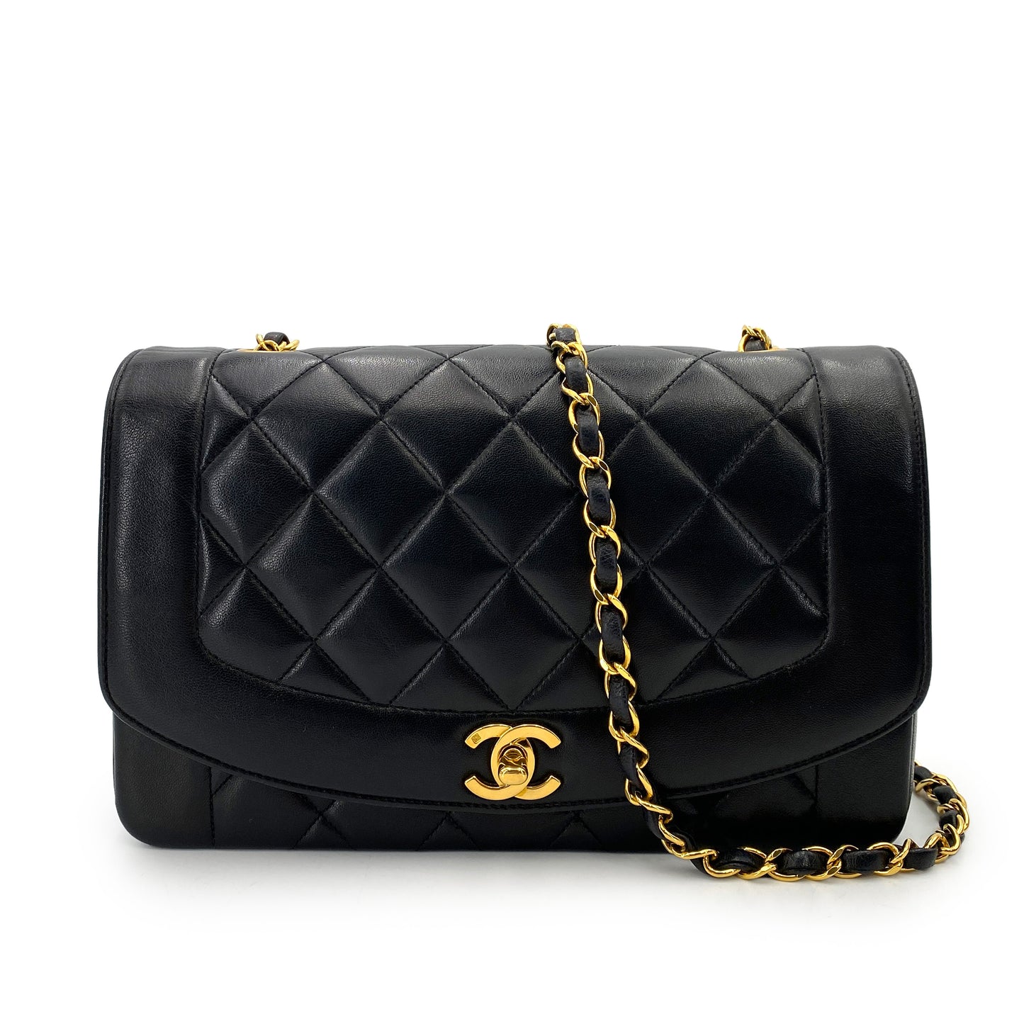 CHANEL VINTAGE DIANA MEDIUM CHAIN SHOULDER BAG BLACK LAMB SKIN 90247296