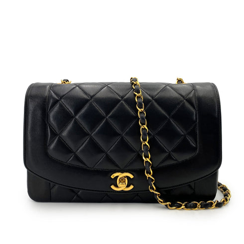 CHANEL VINTAGE DIANA MEDIUM CHAIN SHOULDER BAG BLACK LAMB SKIN 90247296 - PURPOSE