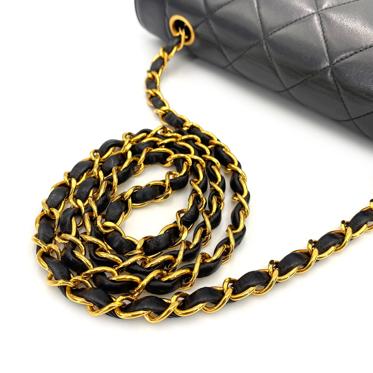 CHANEL VINTAGE DIANA MEDIUM CHAIN SHOULDER BAG BLACK LAMB SKIN 90247296