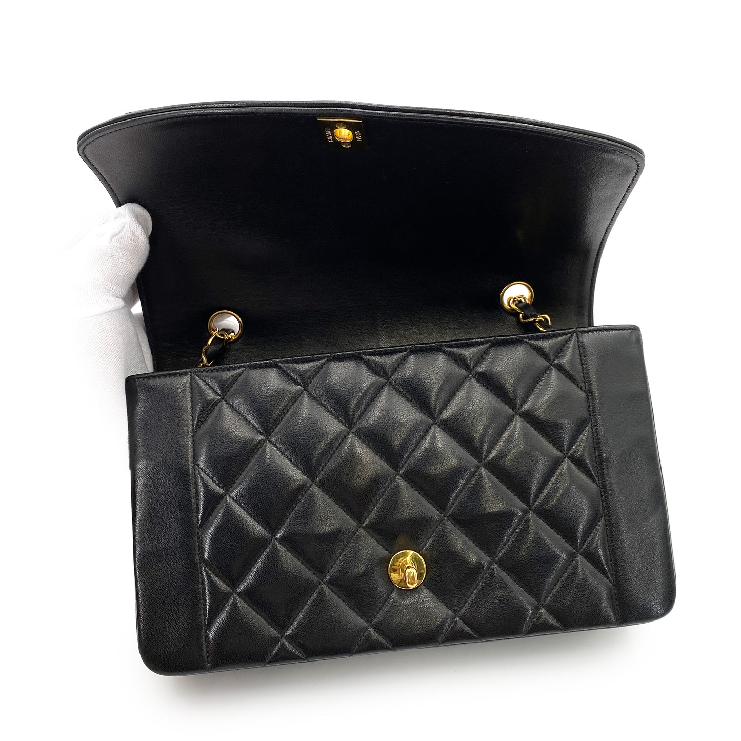 CHANEL VINTAGE DIANA MEDIUM CHAIN SHOULDER BAG BLACK LAMB SKIN 90247296