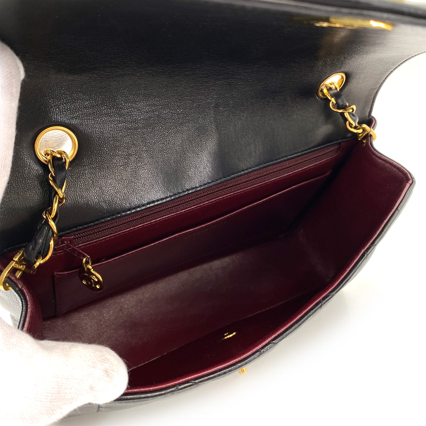CHANEL VINTAGE DIANA MEDIUM CHAIN SHOULDER BAG BLACK LAMB SKIN 90247296