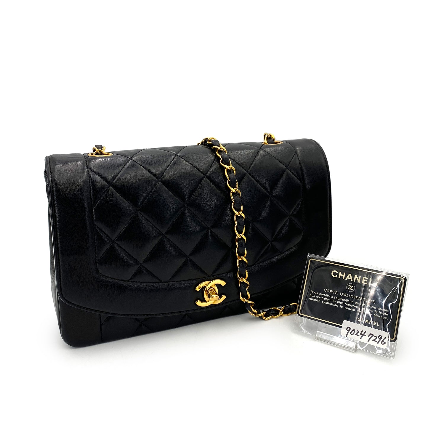 CHANEL VINTAGE DIANA MEDIUM CHAIN SHOULDER BAG BLACK LAMB SKIN 90247296