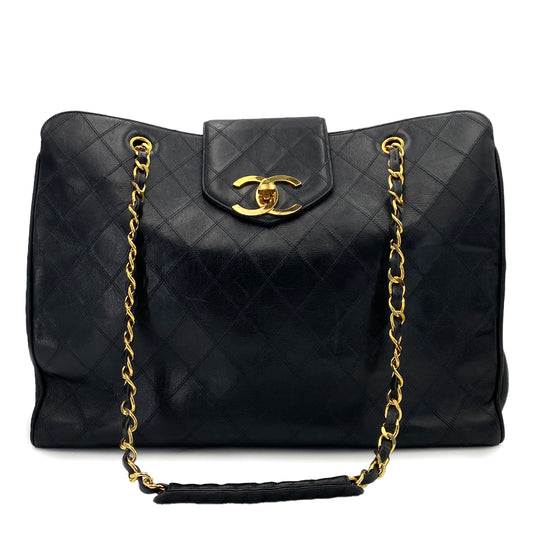CHANEL VINTAGE SUPER MODEL BICOLORE CHAIN TOTE BAG BLACK LAMB SKIN 90247298