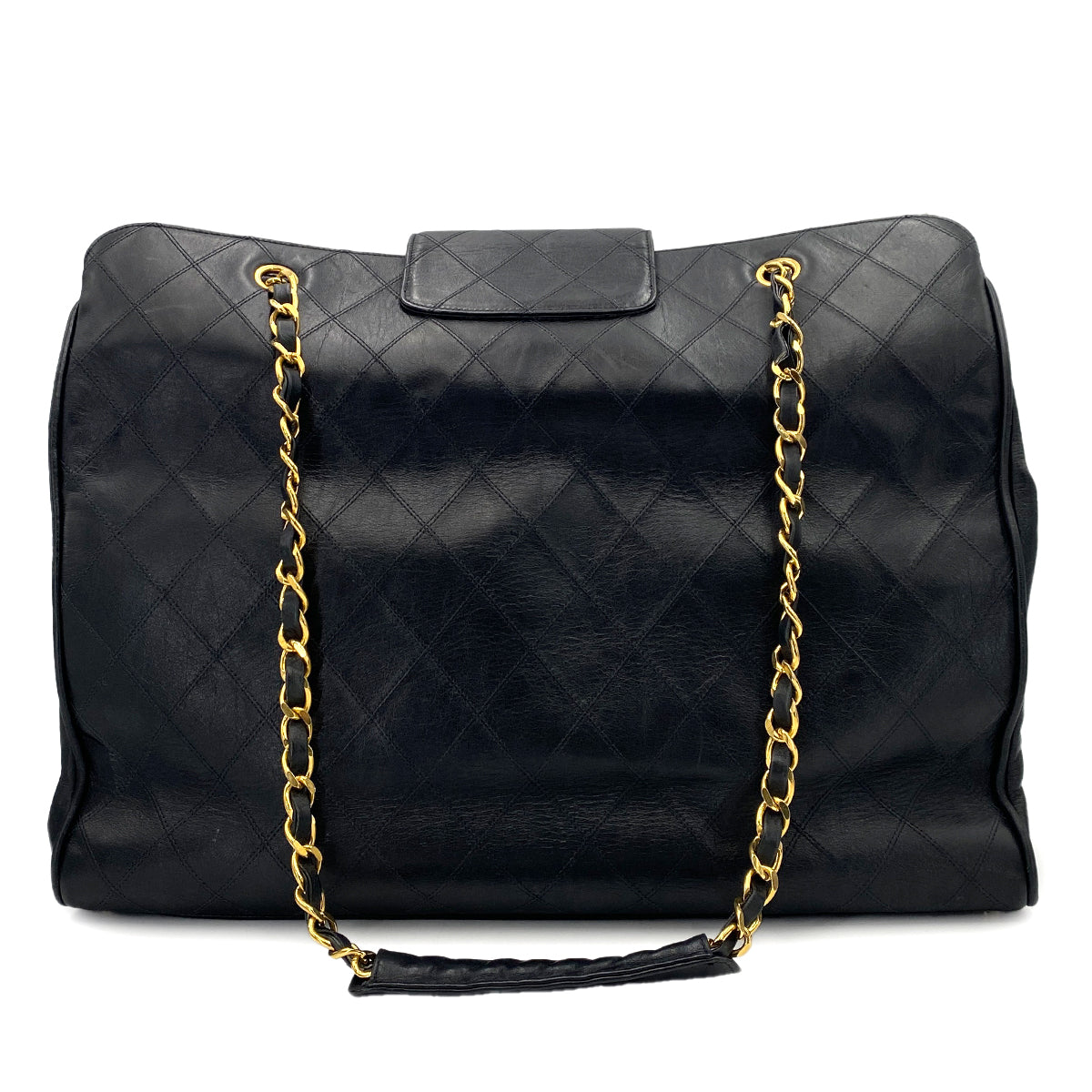 CHANEL VINTAGE SUPER MODEL BICOLORE CHAIN TOTE BAG BLACK LAMB SKIN 90247298