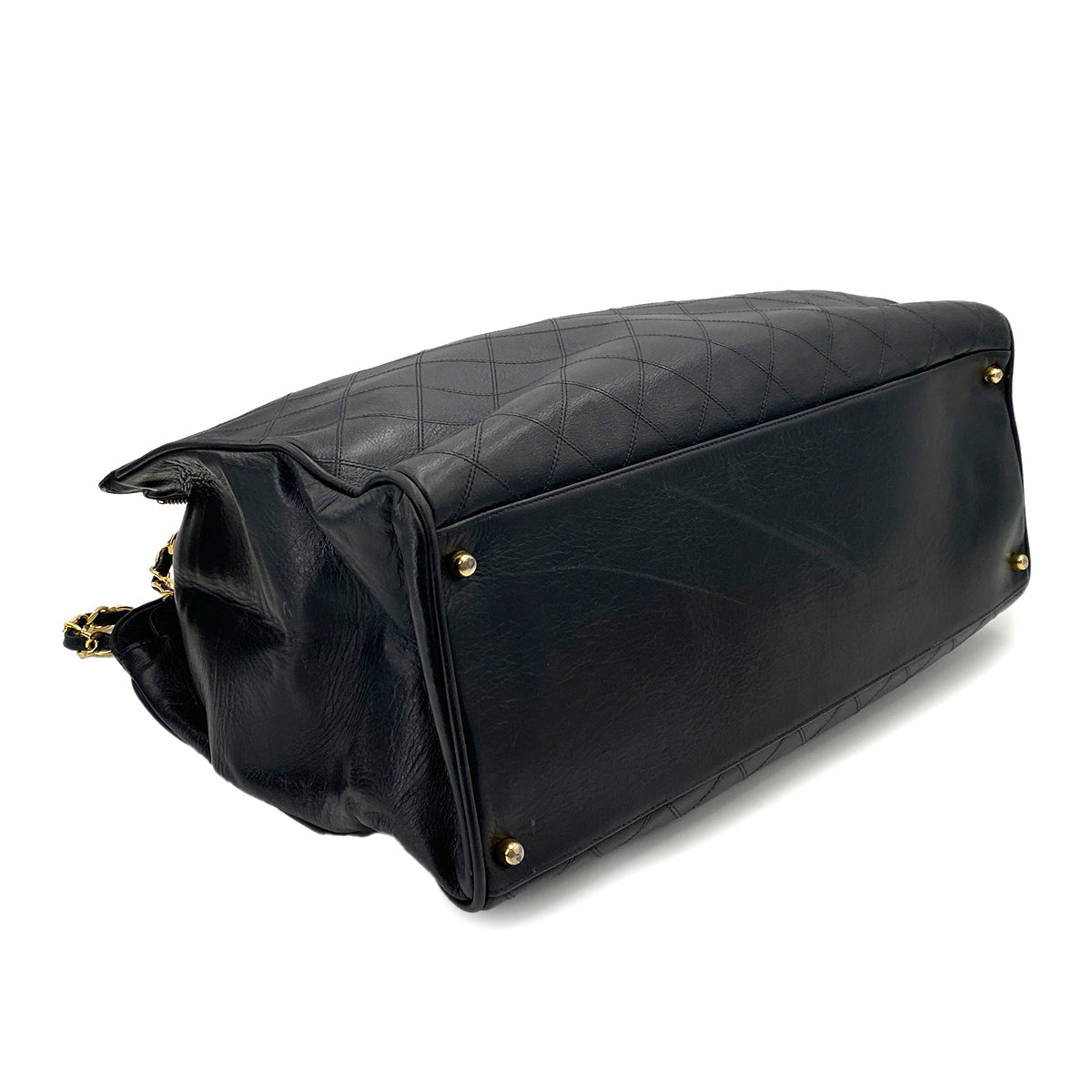 CHANEL VINTAGE SUPER MODEL BICOLORE CHAIN TOTE BAG BLACK LAMB SKIN 90247298