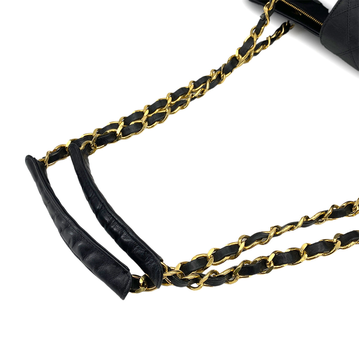 CHANEL VINTAGE SUPER MODEL BICOLORE CHAIN TOTE BAG BLACK LAMB SKIN 90247298