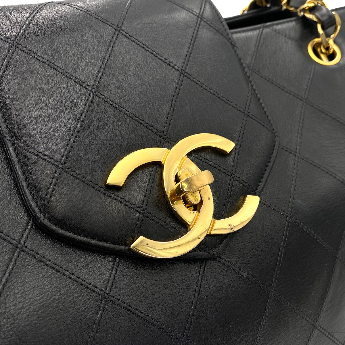 CHANEL VINTAGE SUPER MODEL BICOLORE CHAIN TOTE BAG BLACK LAMB SKIN 90247298