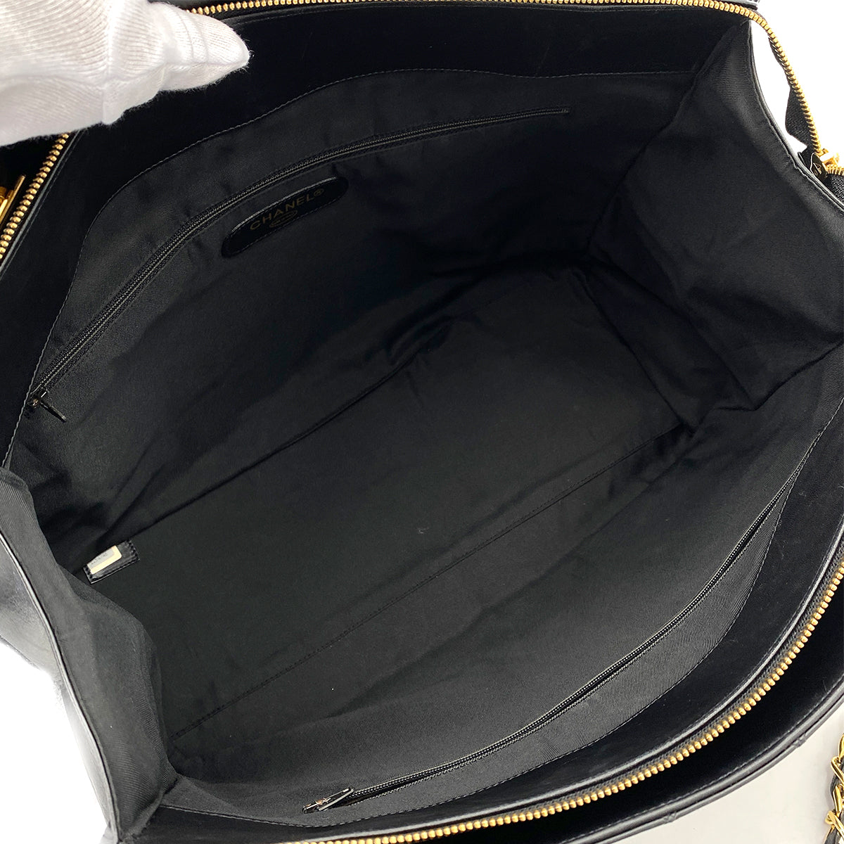 CHANEL VINTAGE SUPER MODEL BICOLORE CHAIN TOTE BAG BLACK LAMB SKIN 90247298