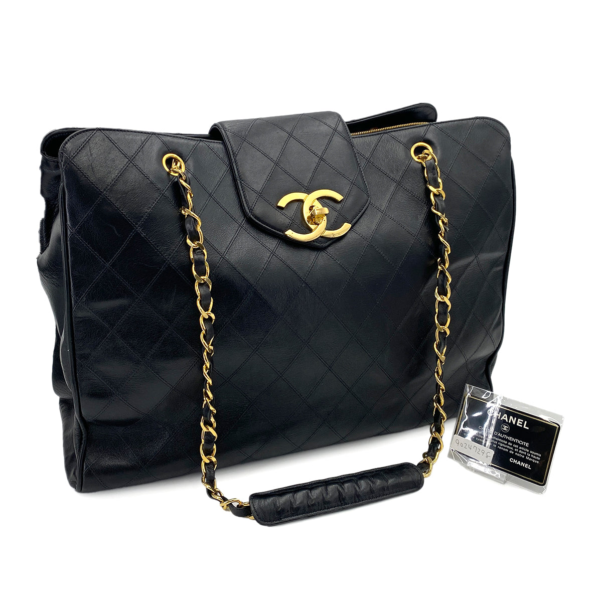 CHANEL VINTAGE SUPER MODEL BICOLORE CHAIN TOTE BAG BLACK LAMB SKIN 90247298