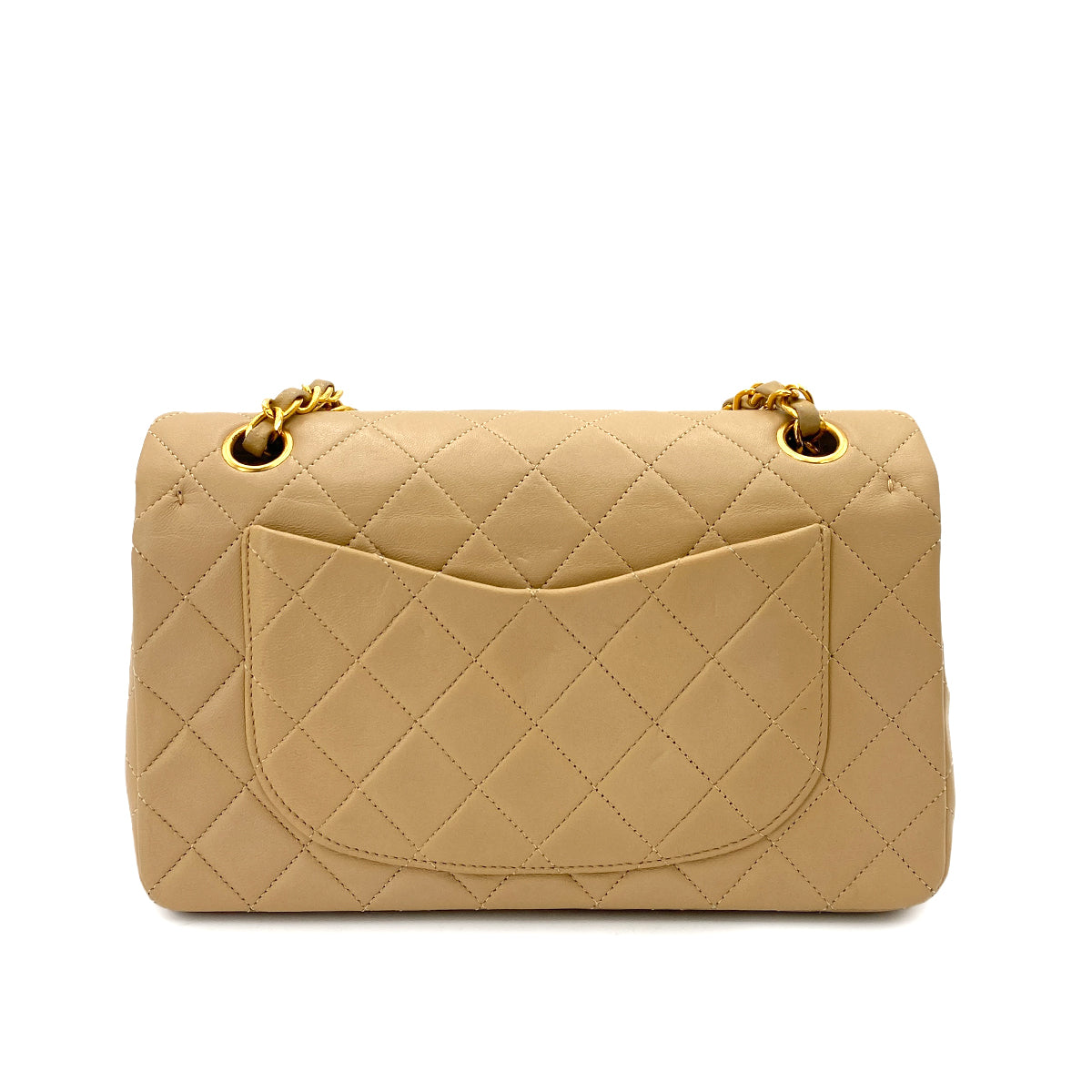 CHANEL VINTAGE CLASSIC FLAP SMALL CHAIN SHOULDER BAG BEIGE LAMB SKIN 90247299