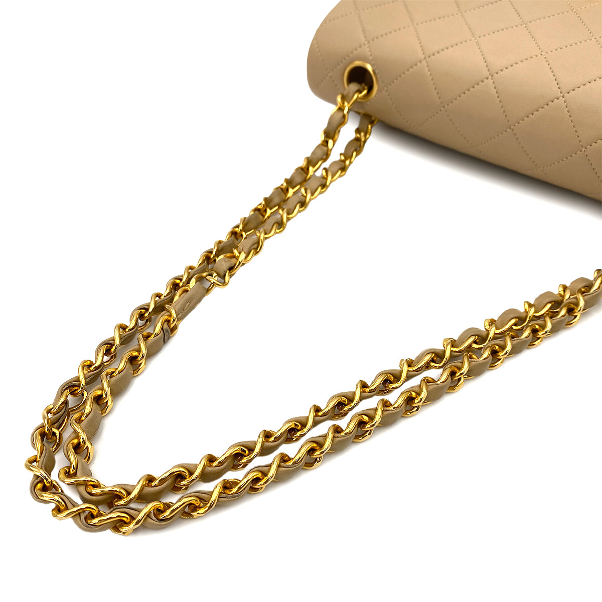 CHANEL VINTAGE CLASSIC FLAP SMALL CHAIN SHOULDER BAG BEIGE LAMB SKIN 90247299