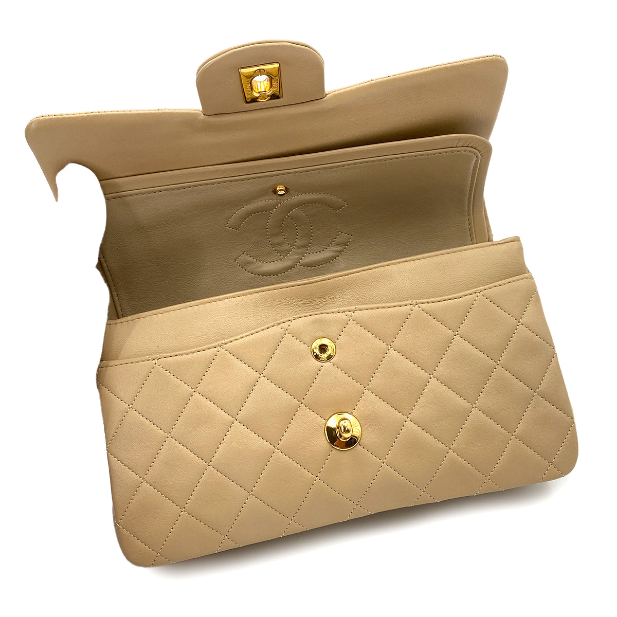 CHANEL VINTAGE CLASSIC FLAP SMALL CHAIN SHOULDER BAG BEIGE LAMB SKIN 90247299