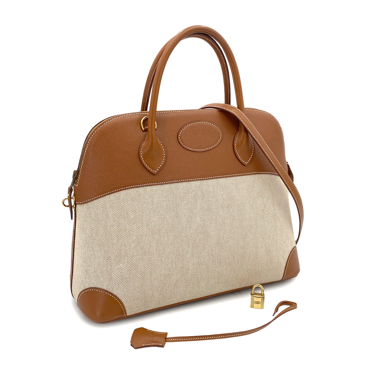 HERMES BOLIDE 35 GOLD COUCHEVEL TOILE H HAND SHOULDER BAG 90247302