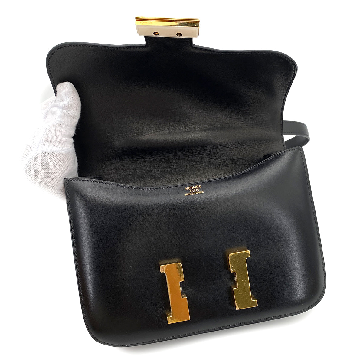 HERMES CONSTANCE BLACK BOXCALF SHOULDER BAG □G 90247311