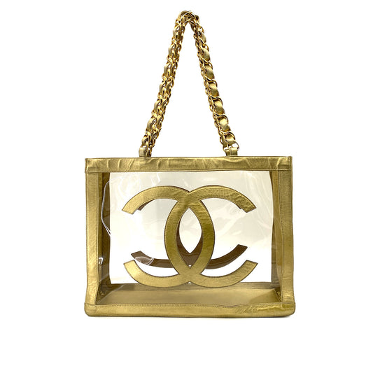 CHANEL VINTAGE COCO CLEAR CHAIN SHOULDER BAG GOLD VINYL 90247314