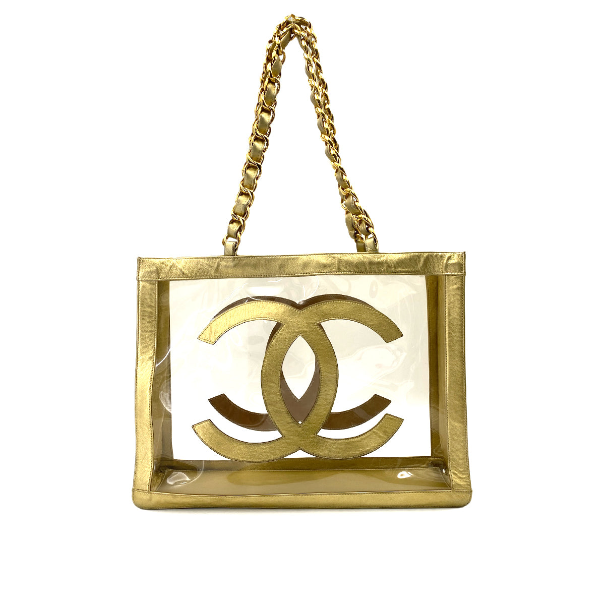 CHANEL VINTAGE COCO CLEAR CHAIN SHOULDER BAG GOLD VINYL 90247314