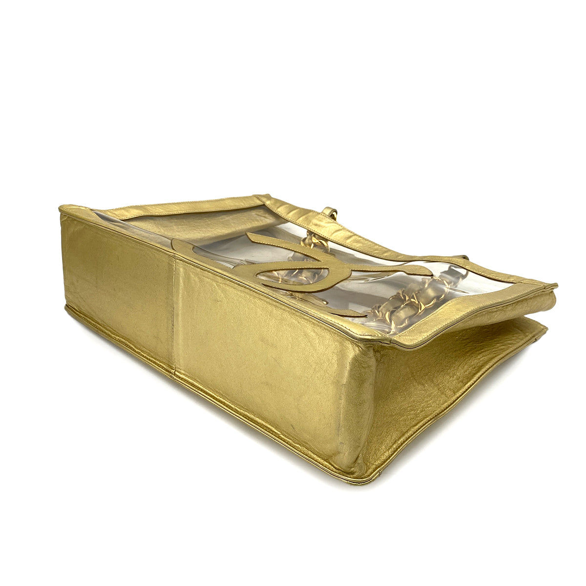 CHANEL VINTAGE COCO CLEAR CHAIN SHOULDER BAG GOLD VINYL 90247314