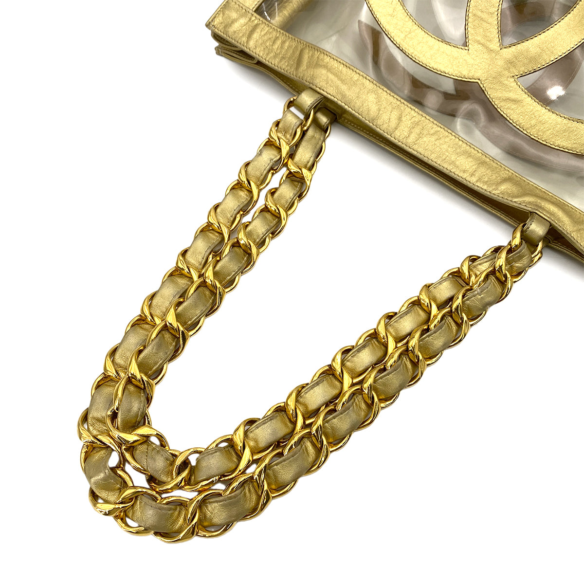 CHANEL VINTAGE COCO CLEAR CHAIN SHOULDER BAG GOLD VINYL 90247314