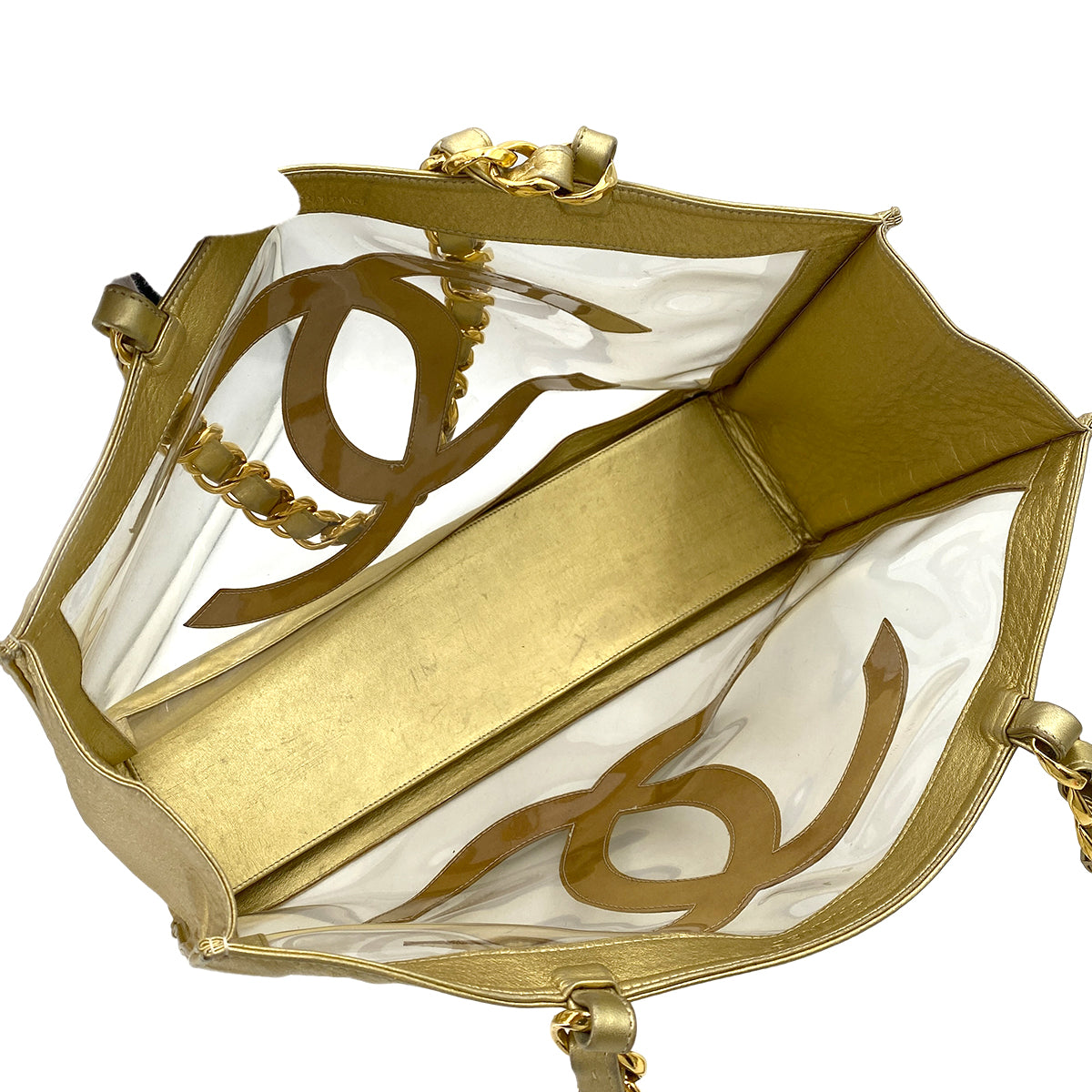 CHANEL VINTAGE COCO CLEAR CHAIN SHOULDER BAG GOLD VINYL 90247314