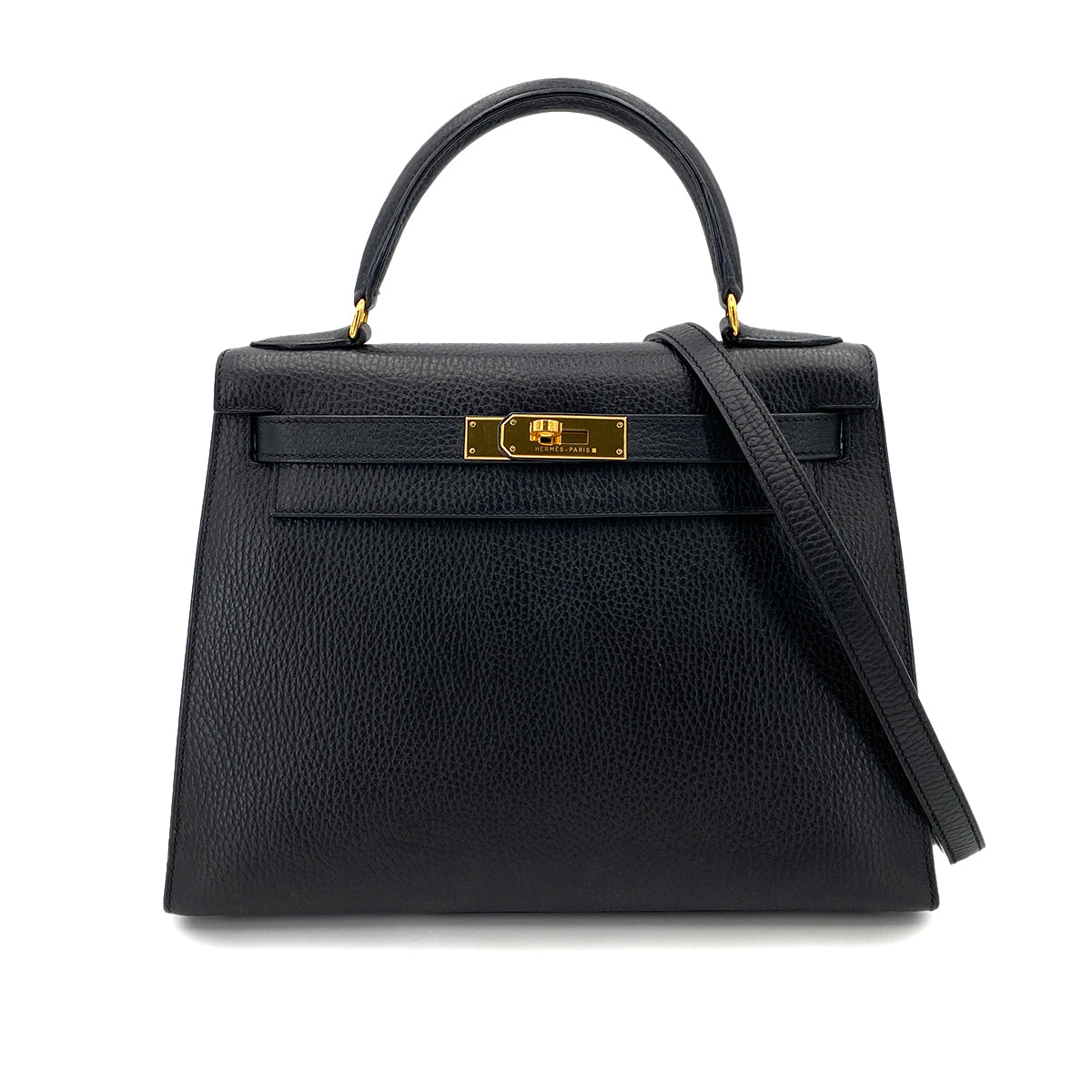 HERMES KELLY 28 SELLIER BLACK ARDENNES HAND SHOULDER BAG □B 90247318