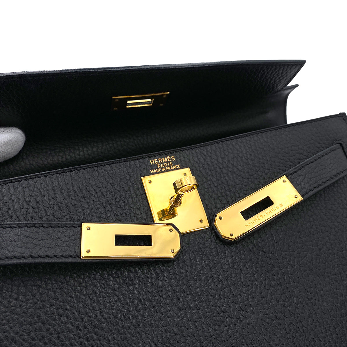HERMES KELLY 28 SELLIER BLACK ARDENNES HAND SHOULDER BAG □B 90247318