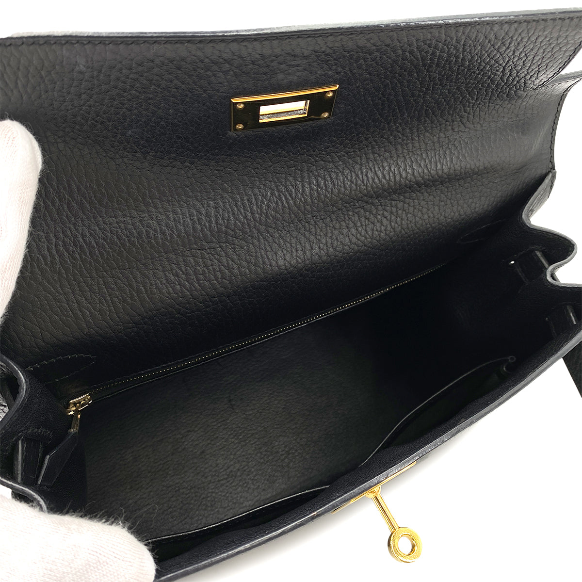 HERMES KELLY 28 SELLIER BLACK ARDENNES HAND SHOULDER BAG □B 90247318