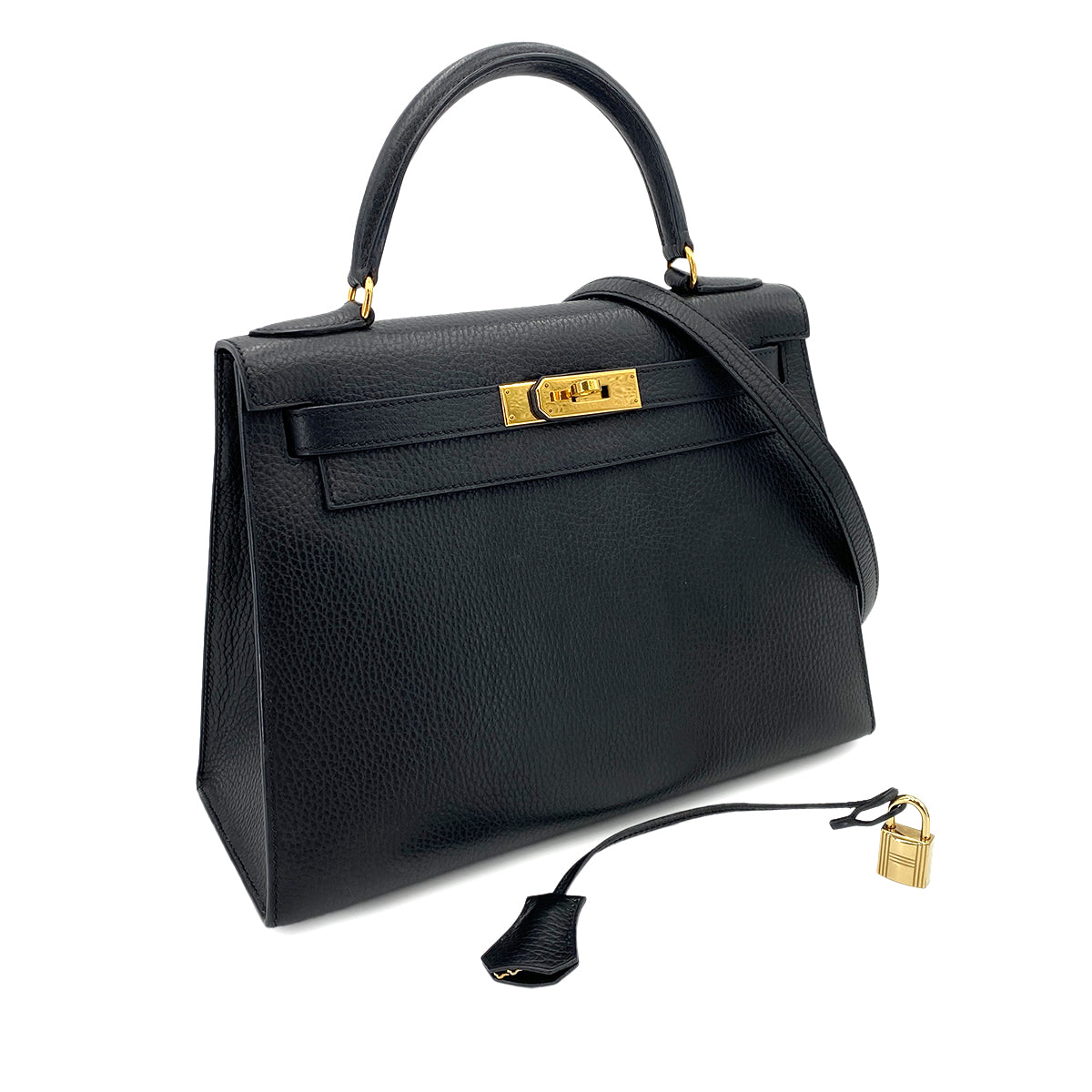 HERMES KELLY 28 SELLIER BLACK ARDENNES HAND SHOULDER BAG □B 90247318