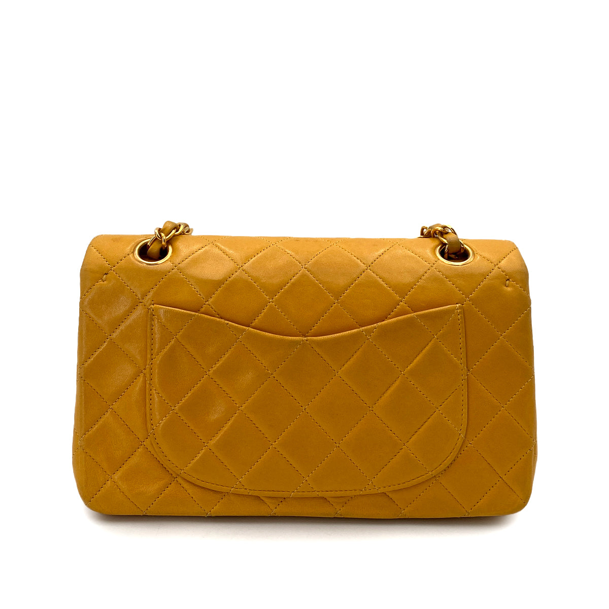 CHANEL VINTAGE CLASSIC FLAP SMALL CHAIN SHOULDER BAG YELLOW LAMB SKIN 90247320
