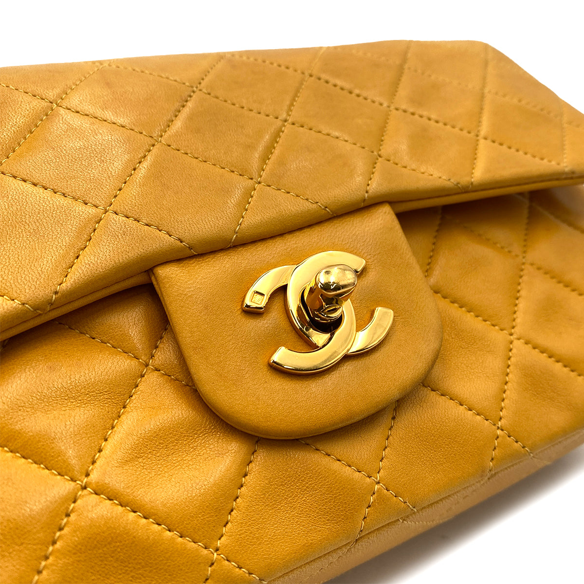 CHANEL VINTAGE CLASSIC FLAP SMALL CHAIN SHOULDER BAG YELLOW LAMB SKIN 90247320