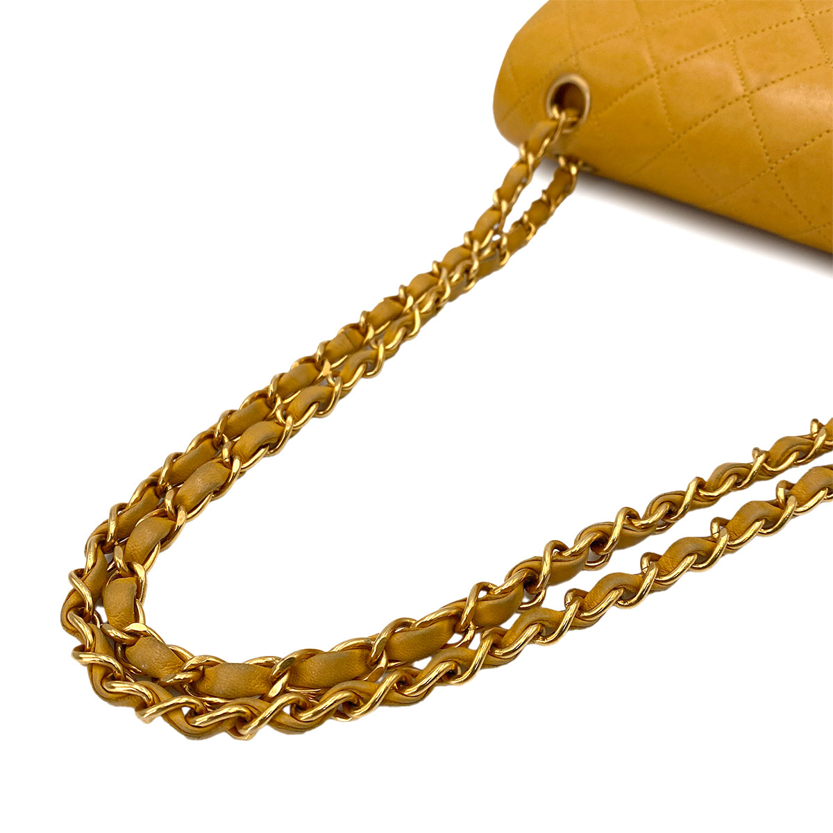 CHANEL VINTAGE CLASSIC FLAP SMALL CHAIN SHOULDER BAG YELLOW LAMB SKIN 90247320
