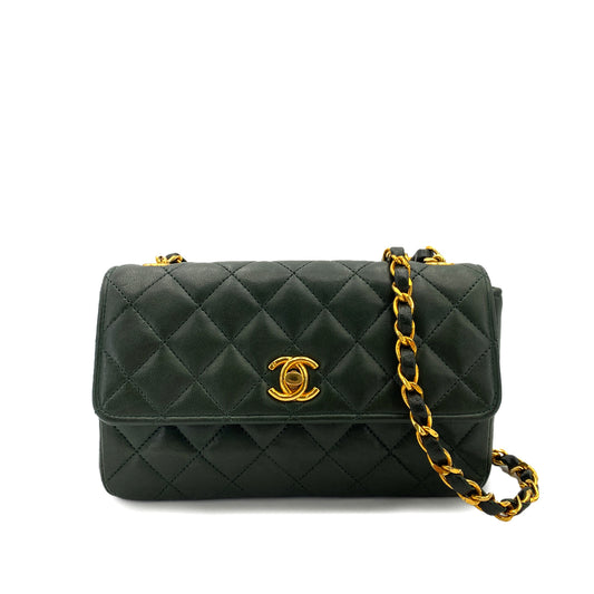 CHANEL VINTAGE MINI MATELASSE CHAIN SHOULDER BAG DARK GREEN LAMB SKIN 90247383