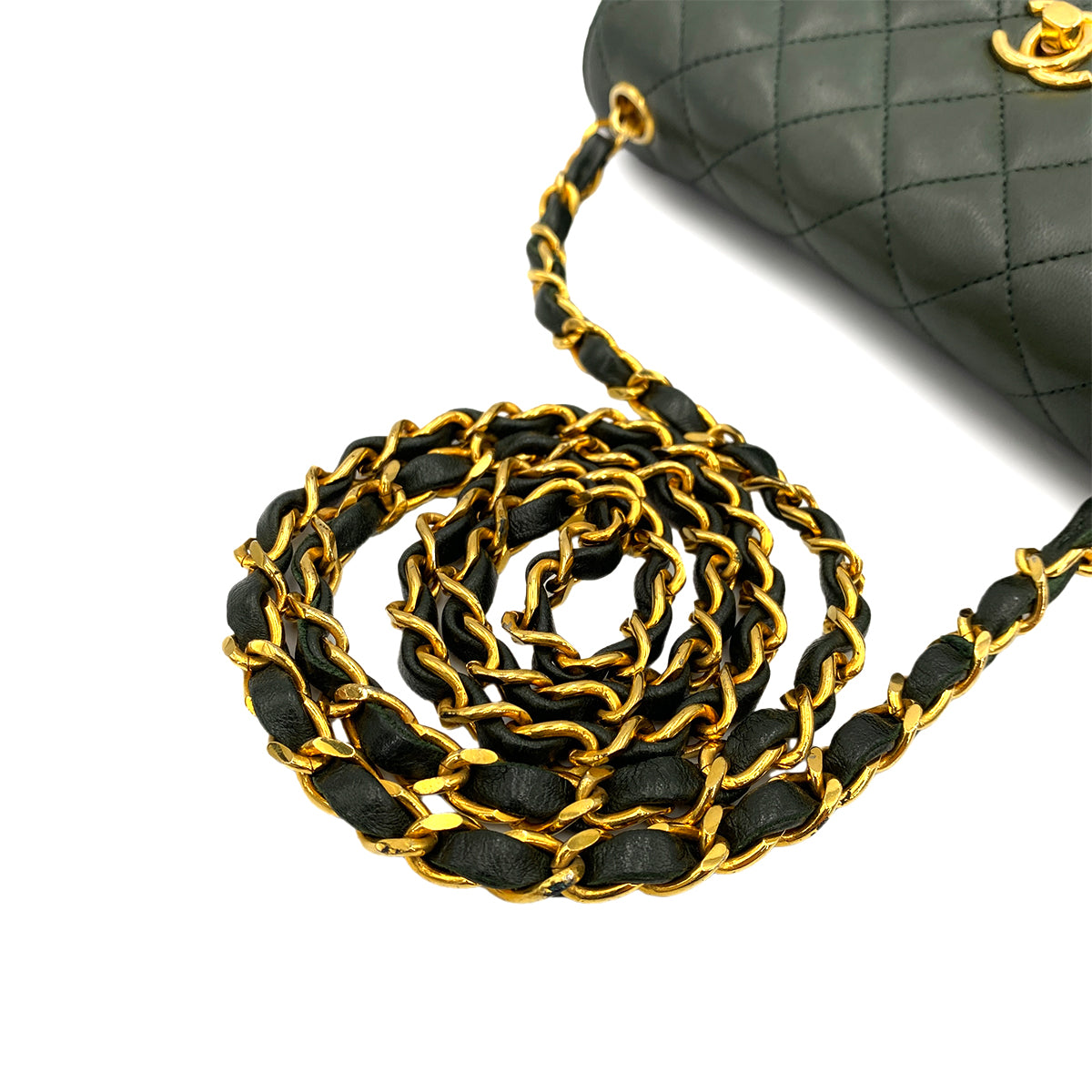 CHANEL VINTAGE MINI MATELASSE CHAIN SHOULDER BAG DARK GREEN LAMB SKIN 90247383