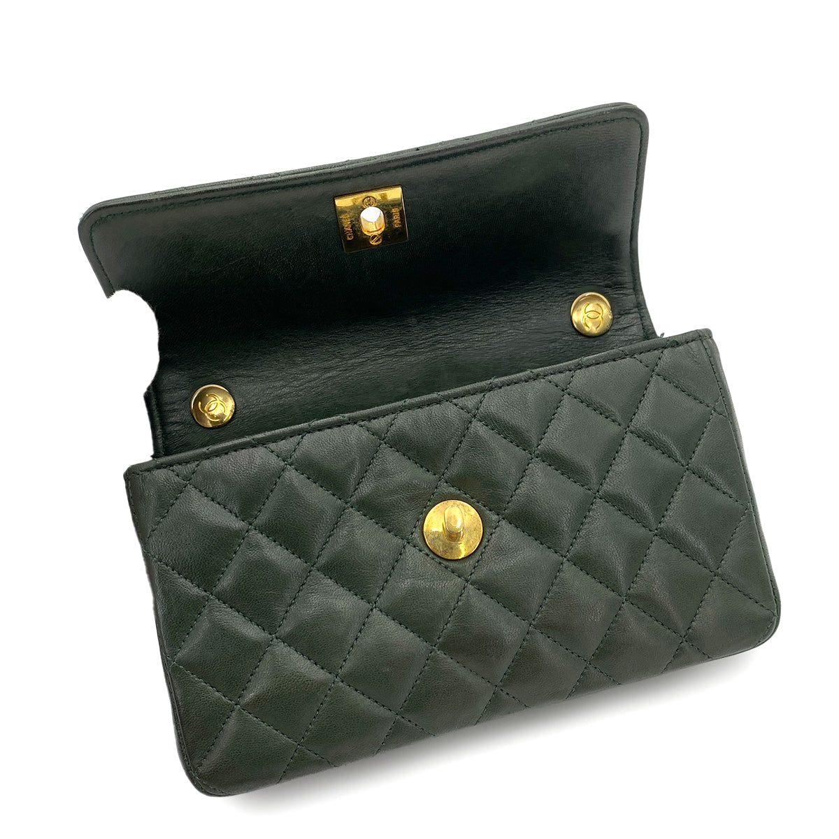 CHANEL VINTAGE MINI MATELASSE CHAIN SHOULDER BAG DARK GREEN LAMB SKIN 90247383