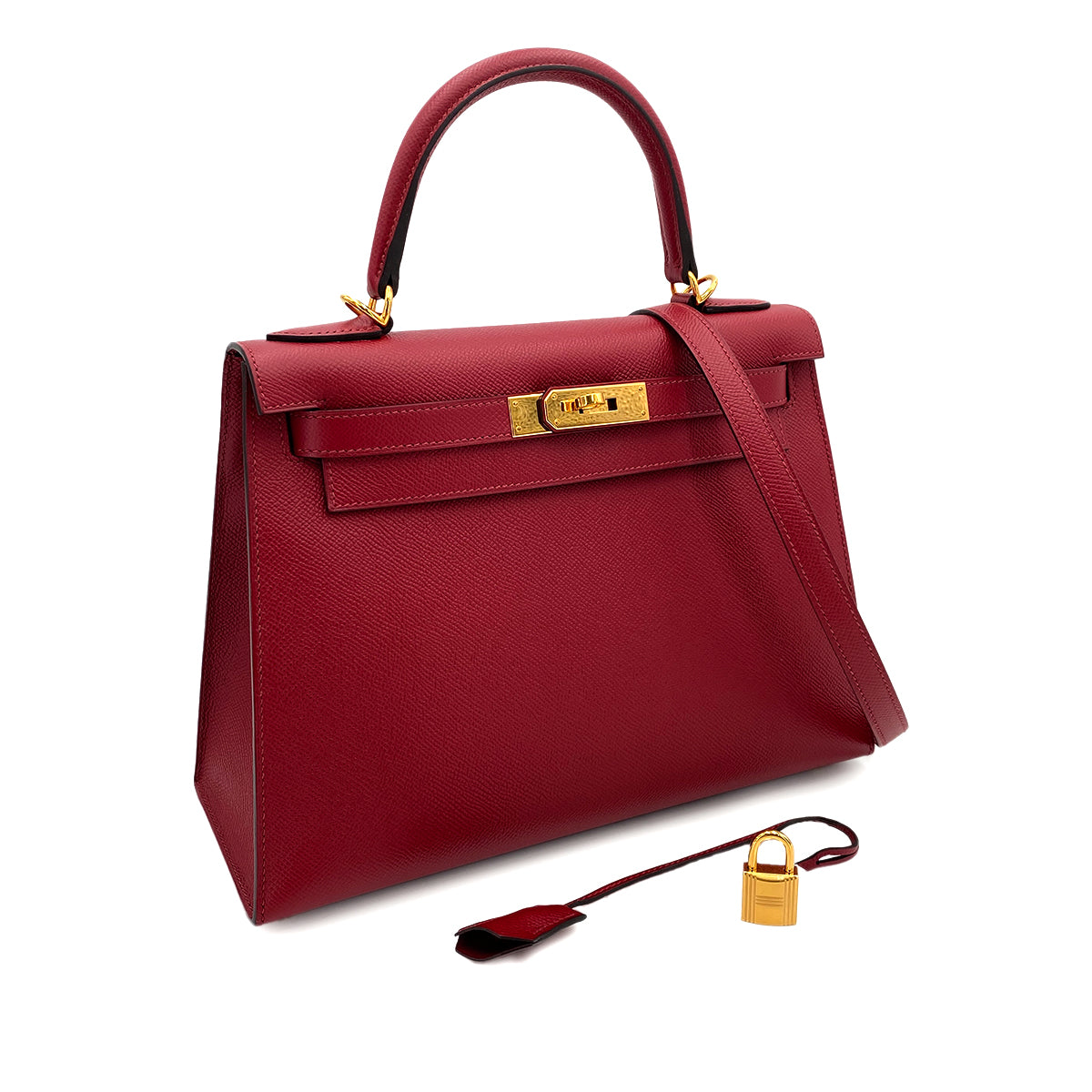 HERMES KELLY 28 SELLIER ROUGE GRENADE EPSOM HAND SHOULDER BAG X 90247394