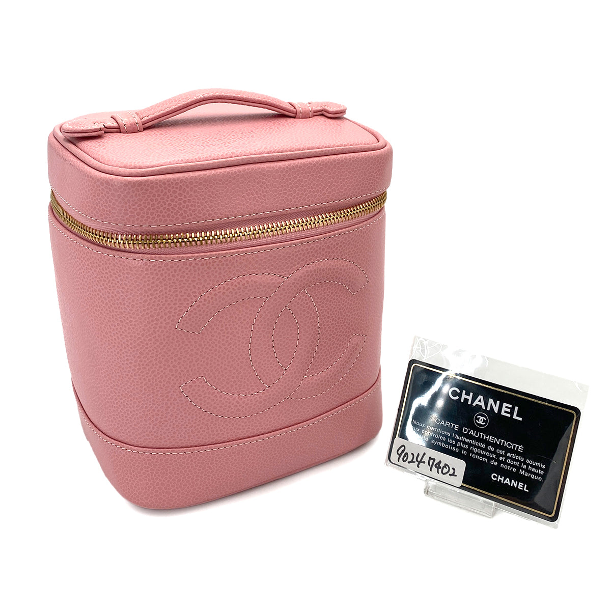 CHANEL VINTAGE VANITY HAND BAG PINK CAVIAR SKIN 90247402