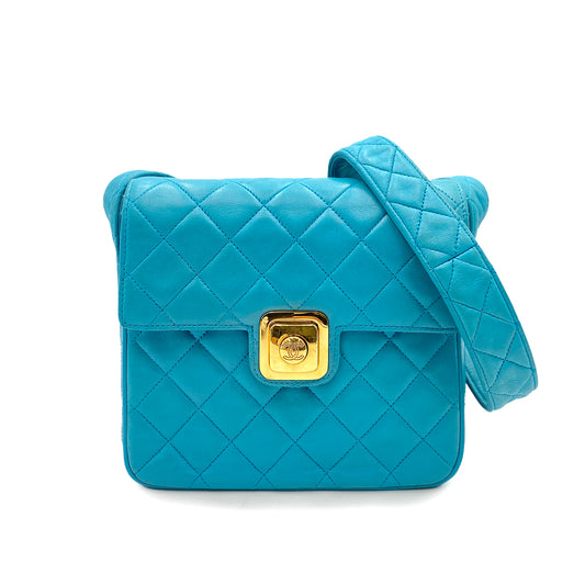 CHANEL VINTAGE MATELASSE SHOULDER BAG BLUE LAMB SKIN 90247403
