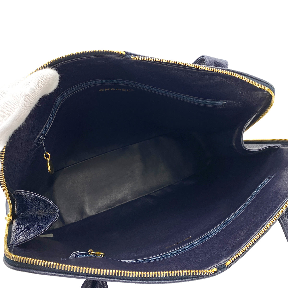 CHANEL VINTAGE TOTE BAG NAVY CAVIAR SKIN 90247405