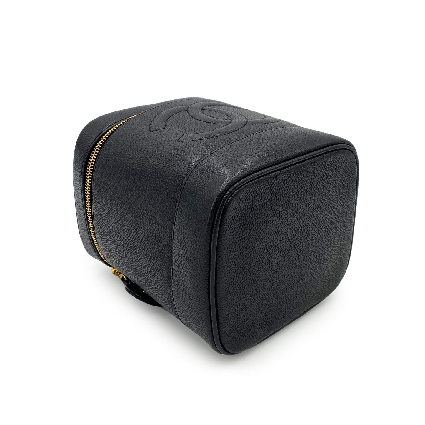CHANEL VINTAGE VANITY HAND BAG BLACK CAVIAR SKIN 90247406
