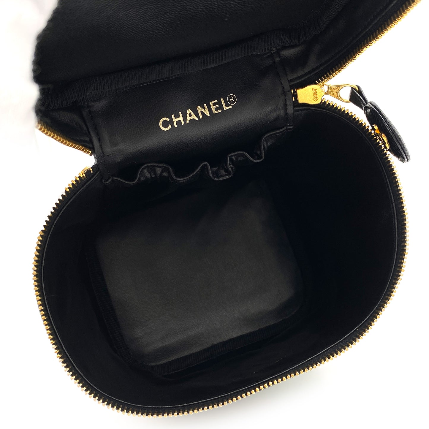 CHANEL VINTAGE VANITY HAND BAG BLACK CAVIAR SKIN 90247406