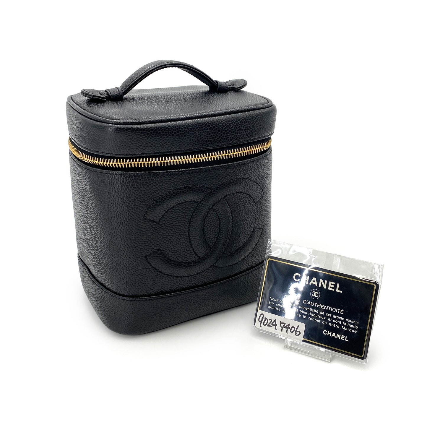 CHANEL VINTAGE VANITY HAND BAG BLACK CAVIAR SKIN 90247406