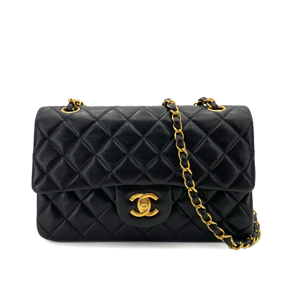 CHANEL VINTAGE CLASSIC FLAP SMALL CHAIN SHOULDER BAG BLACK LAMB SKIN 90247408