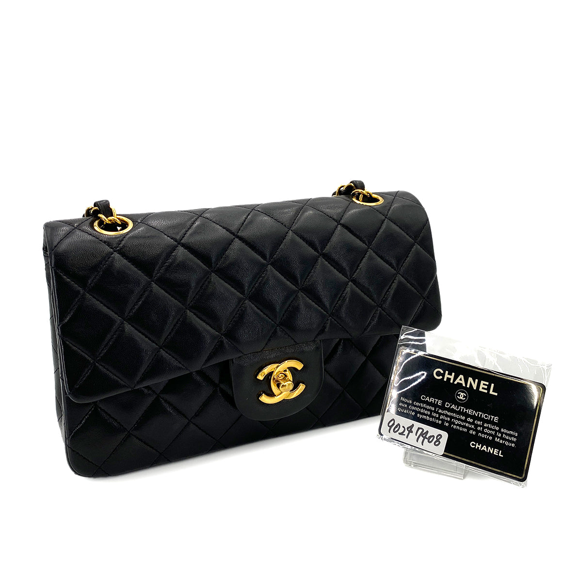 CHANEL VINTAGE CLASSIC FLAP SMALL CHAIN SHOULDER BAG BLACK LAMB SKIN 90247408
