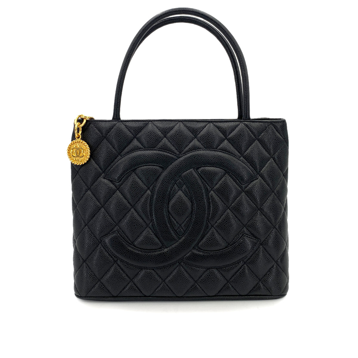 CHANEL VINTAGE MEDALLION TOTE BAG BLACK CAVIAR SKIN 90247411
